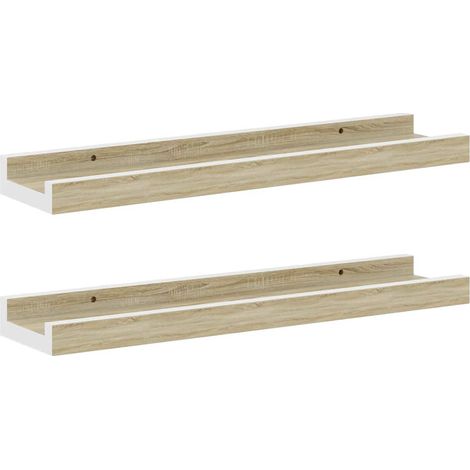 Maison Exclusive - Wandregale 2 Stk. Weiß und Sonoma-Eiche 40x9x3 (1/5)