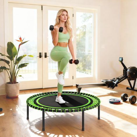 Fitness-Trampolin Ø114 cm mit verstärktem Stahlrahmen für Bein- und Körpertraining, Grün und Schwarz