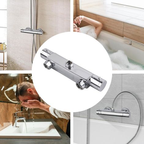 Thermostat, Thermostat für Dusche, Thermostatwerkzeug, Duschbatterie mit 38 °C Sicherheitstaste, für Bad und Wanne, rund, verchromt. (1/5)