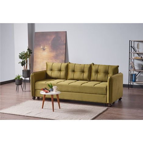 Dreisitzer-Schlafsofa 216x97 cm aus grünem Stoff - Deruta