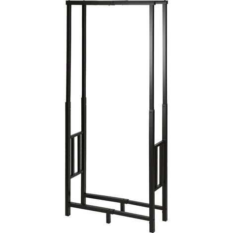 Jiubiaz Soporte para leña de largo y altura ajustables, 45/60/75 × 25 × 95/132/170 cm, carga 400 kg, 400 kg, hierro pintado negro (1/5)