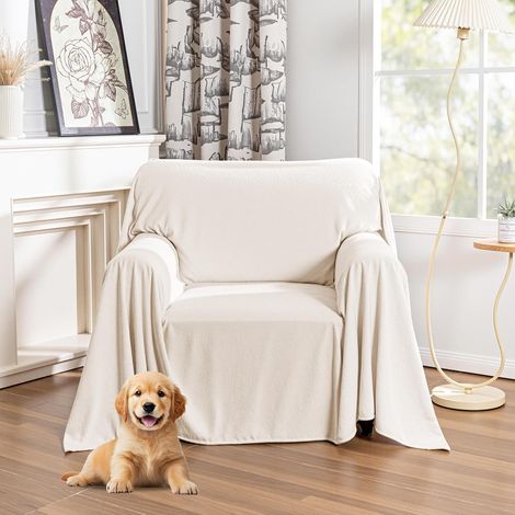 Housse de fauteuil relax - Housse de canapé 1 place - Housse de fauteuil pour la maison - Protège-accoudoirs pour animaux de compagnie - Housse de fauteuil TV - 180 x 230 cm - Blanc (1/5)