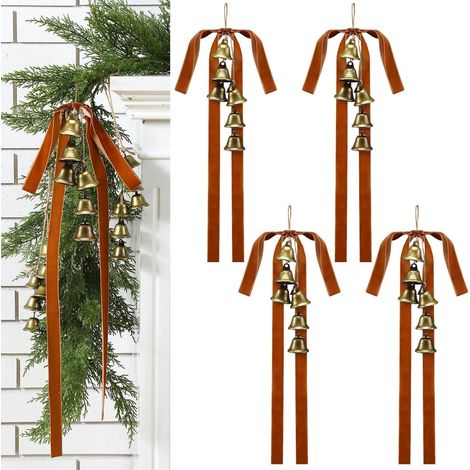 Nœud En Velours - Décoration De Noël Pour Arbre Porte Mur Extérieur - 4 Pièces - Dimensions 40 x 60 cm - Cordon 35 cm (1/5)