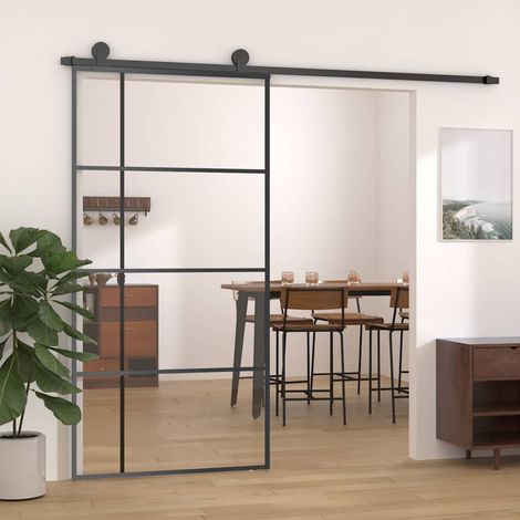 vidaXL Porte coulissante Verre ESG et aluminium 102,5x205 cm Noir (1/5)