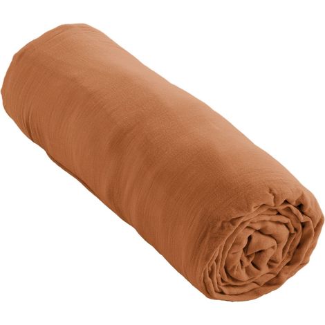 Drap-housse 180 x 200 cm – Double Gaze de Coton 125 g/m² – Gaïa Abricot
