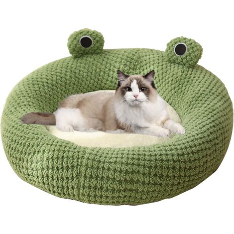 Lit de chat de grenouille, longue grotte de lit thermique en peluche, lit pour animaux de compagnie mignon sans glissement, lits de chat doux détachables, lits igloo pour chats chauds d'hiver pour an (1/4)