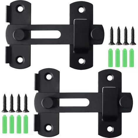 Lot de 2 verrous de porte battante en acier inoxydable, loquet, verrou de porte pliante, verrou de porte coulissante. Installation facile, vis incluses, noir.