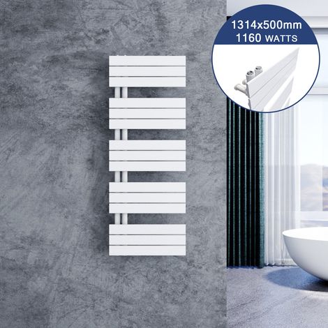 SONNI Design Heizkörper Flach 1314 x 500 mm Badheizkörper Mittelanschluss seitlich Handtuchtrockner Bad,555Watt weiss (1/5)