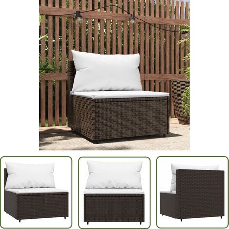 The Living Store Garten-Mittelsofa mit Kissen Braun Poly Rattan - Gartensofa - Polyethylen Möbel - Gartenlounge - Rattan Gartenmöbel - Wetterfeste Möbel (1/5)