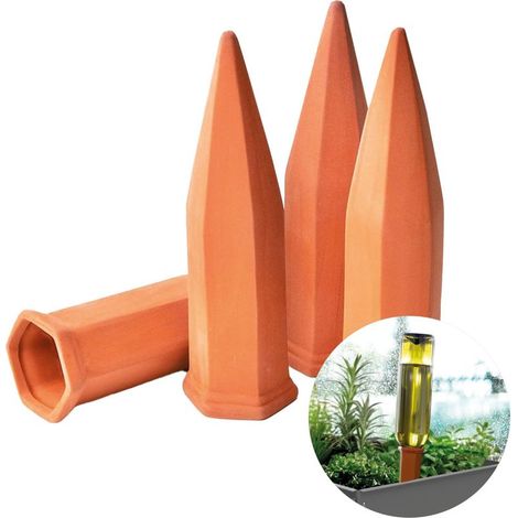 Set de 4 systèmes d'arrosage pour balcon et plantes en pot Cône d'arrosage en argile adapté aux bouteilles de vin I Distributeur d'eau pour plantes en pot (1/5)