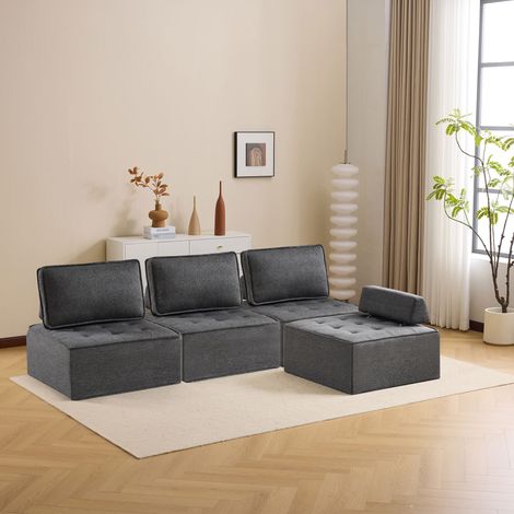 Divano 81x81x81 cm, Leggero e Facile da Spostare, Design Modulare, Struttura in Compensato, Grigio Scuro, per Soggiorno e Camera