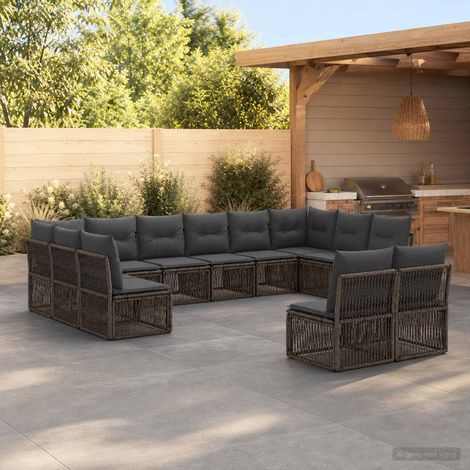 Salon de jardin modulable 12 places en polyrotin gris avec coussins, 87.2kg - PANGIVO (1/5)