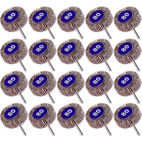 Lot de 20 Roue à Lamelles Grain 80, Papier Abrasif Roue de Polissage Roue à Lamelles Dremel 10mm