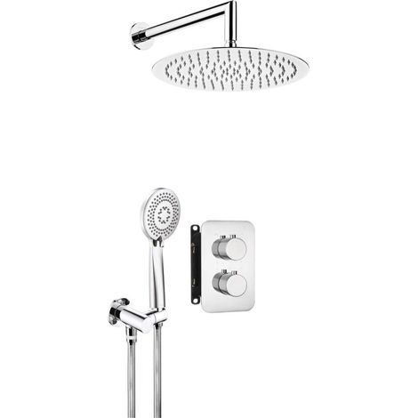 Set doccia a scomparsa con box termostatico in acciaio finitura cromo soffione tondo - Harty