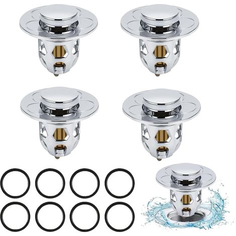 4 Pièces Bonde de Lavabo Universel Pop Up,Bonde de Lavabo Pop-Up avec Filtre Anti-Clogging,Flitre de Vidange Anti-Bloqué,Bouchon Baignoire pour Lavabo Cuisine,Flitre Cheveux-Orifice de Vidange 34-40mm