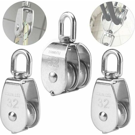3PCS Poulie Double inox pivotant Double poulie,Poulie de Levage Rouleau de Chargement,Poulie en Acier Inox,Poulie Simple Bloc,Poulie Simple en Acier Inoxydable,Poulie de levage M32 (1/5)