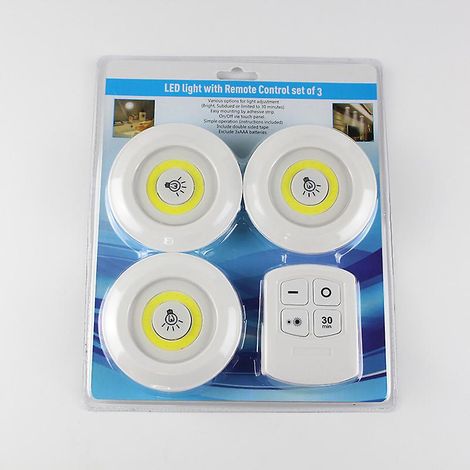 Lampe ronde LED à piles (non incluses), lampe de bureau à intensité variable avec 1 télécommande sans fil pour la cuisine (lot de 3) (1/5)