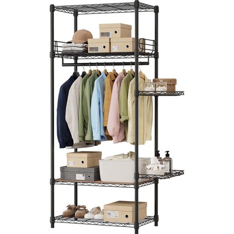 75cm L Porte-vêtements autoportant 4 niveaux robuste – idéal pour vêtements, serviettes et accessoires – entrée, buanderie, petit espace (1/5)