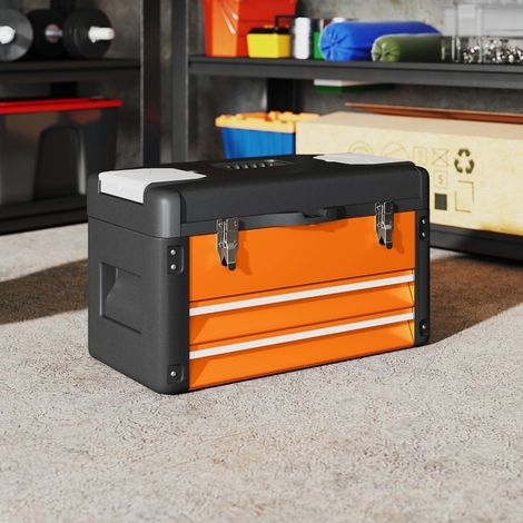 CHICFURN Caja de herramientas con cajón 49,7 x 25,3 x 28,9 cm en acero naranja, sin montaje (1/5)