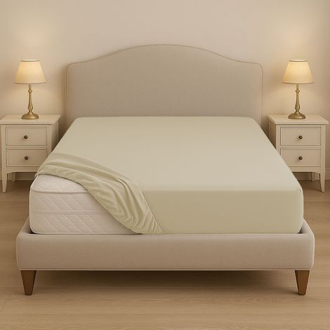 Lenzuolo sotto su misura in cotone 100% – Con angoli elastici per letti fuori misura – Made in Italy Panna (1/5)
