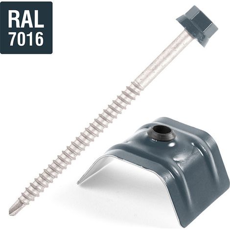 Vis autoperceuse avec cavalier pour toitutre 2 pièces Type C1 RAL7016 gris anthracite 6.3X100 (1/4)