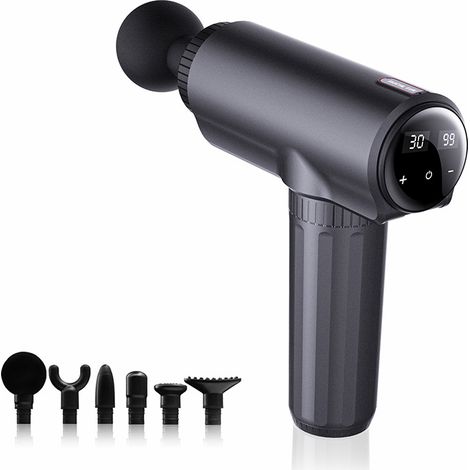 Pistolet de massage pour massage des tissus profonds, 30 vitesses et 6 têtes de massage, appareil portable avec port de chargement USB-C