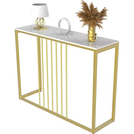Tavolo Consolle ingresso in Marmo Bianco Oro Pietra Sinterizzata 100cm (1/5)