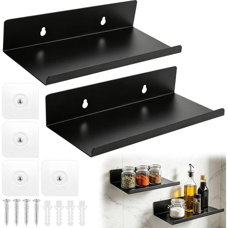 Lot de 2 étagères murales flottantes de 20 cm - Noir - Petite étagère murale - Barre d'images - Décoration d'intérieur - Pour salon, cuisine, chambre à coucher, bureau (1/5)