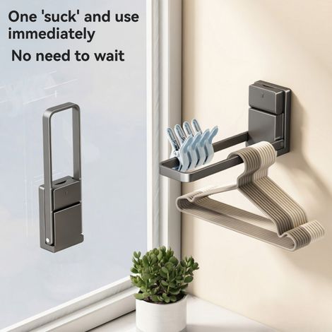 Système de rangement pour vêtements à ventouses, portant pliable mural sans perçage pour balcon, idéal pour le rangement à domicile.