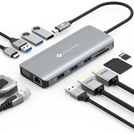 Docking Station 11 en 1, Hub USB C Double HDMI, Multiport Dock USB C vers USB x 4, PD 100W, Gigabit Ethernet, Lecteur de Carte SD/TF, Station d'accueil pour MacBook Air Pro HP Dell XPS (1/5)