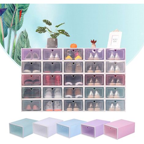 20 Stück Schuhboxen, Schuhkartons durchsichtig, Plastik Stapelbar Platzsparend Faltbar Schuhregal Sneaker Container Bin Holder für Männer/Frauen, 33 x 23 x 14 cm (Rosa)