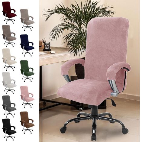 Housse de chaise de bureau en velours avec accoudoirs, housse de chaise haut dossier pour gaming, housse de chaise élastique (rose) (1/5)
