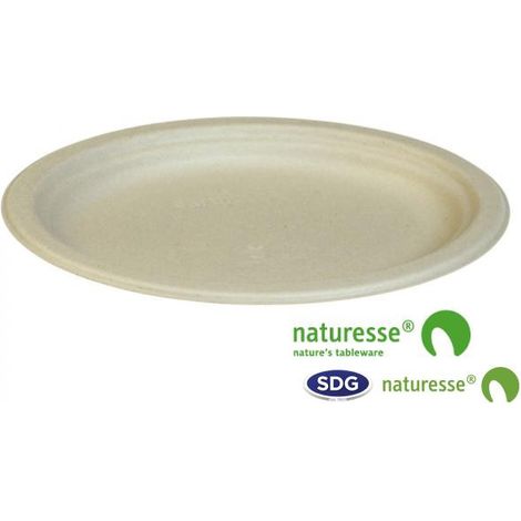 Assiette Jetable Pulpe de Cellulose Nature 26x19 cm - SDG - Lot de 500