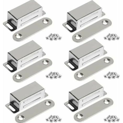 Lntyq Aimants de Porte pour Meubles, Aimants Magnétiques en Acier Inoxydable Puissants de 10 kg pour Placard de Porte (Lot de 6, avec vis en acier inoxydable) (1/5)