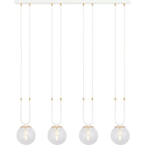 Sospensione 4 Luci Glam In Acciaio Bianco Oro E Sfera In Vetro Trasparente (1/5)