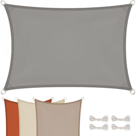 Voile d'ombrage rectangulaire 3 x 4 m – Tissu polyester 160 g/m² résistant aux UV – Installation facile avec cordes nylon – Gris (1/4)