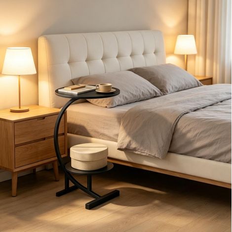 Table d’appoint ronde à 2 plateaux, 66 cm, en MDF et métal noir, résistante à l’eau et aux rayures, capacité 5 kg par plateau, pour salon, canapé ou chambre - CHICFURN (1/5)
