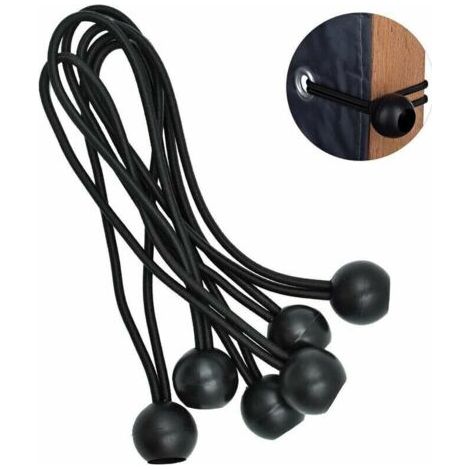 Packung mit 25 professionellen elastischen Bungee-Seilen mit Kugeln, zur Befestigung von Planen, Bannern, Zelten und Postern. (1/5)