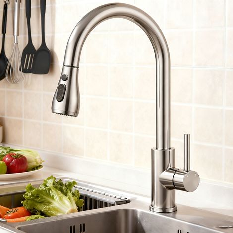 Ocean Sanitaire – Robinet de cuisine monocommande en acier inoxydable 304 – Douchette extensible 40 cm – 2 modes de jet – Cartouche céramique 35 mm (1/5)