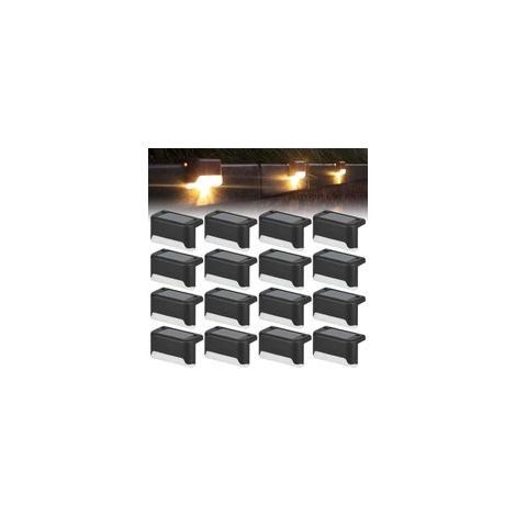 Lot de 16 lampes solaires de terrasse, lampes solaires pour clôture, extérieur, lampes LED étanches à énergie solaire pour escaliers, marche, balustrade, mur, cour, patio, jardin (1/5)
