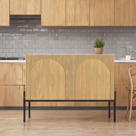Buffet en bois naturel à 2 portes avec pieds métalliques natural (1/5)
