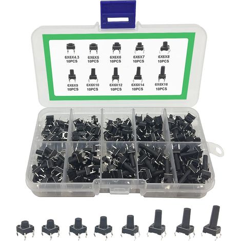Interruptores táctiles de botón, kit surtido de 100 interruptores táctiles, interruptor táctil de 4 pines, interruptor momentáneo de 4 pines, interruptor pulsador