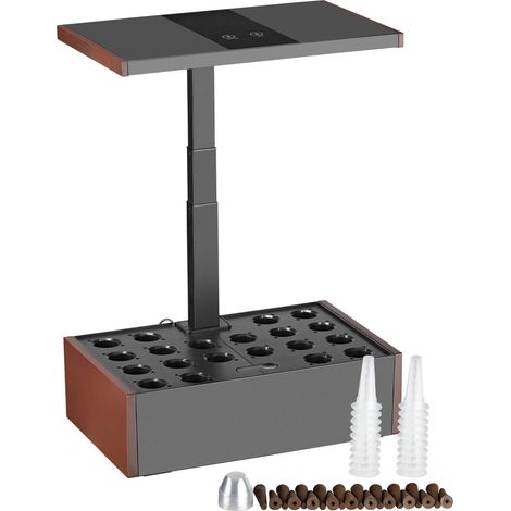 Wiltec Huerto de interior marrón, altura ajustable 21-64 cm, hasta 20 plantas, panel de control, iluminación LED, depósito de agua 9,8 l  sistema de jardín