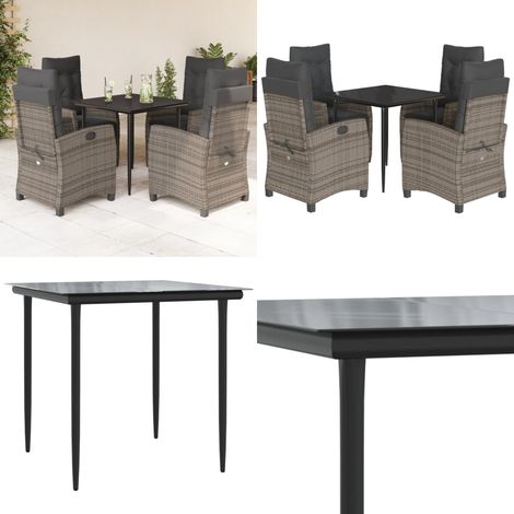 Set da Pranzo da Giardino 5 pz con Cuscini in Polyrattan Grigio - Tavolo da giardino - Sedie da giardino