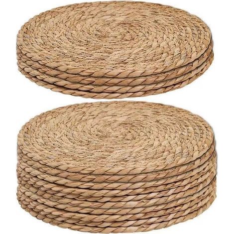 Sets de table tissés en paille jaune, diamètre 25 cm, lot de 14 sets résistants à la chaleur pour la décoration de restaurants (1/5)