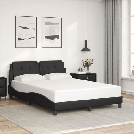 Bettgestell mit Kopfteil Schwarz 140x200 cm Kunstleder vidaXL444671 (1/5)