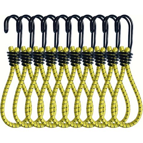 Filiyano-Lot de 10 cordes élastiques réfléchissantes pour tente avec crochets - cordes de tente pour le camping, vert armée et jaune (1/5)