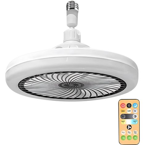 Ventilateur Plafond avec Éclairage - Tête E27 Réglable - 3 Vitesses - 3 Couleurs de Lumière - Télécommande Incluse - Pour Salle de Bain Chambre Salon Cuisine (1/5)
