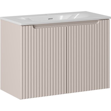 Ensemble Meuble Vasque 2 portes et Vasque à Encastrer L 80 x P 40 x H 58,5 cm - Astral - Beige crème et blanc - Livraison gratuite
