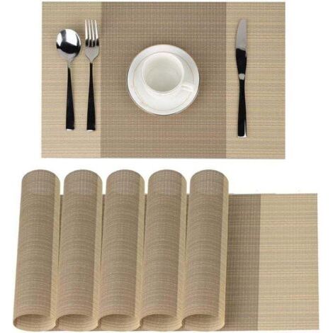 Manteles individuales, manteles individuales, antideslizantes, lavables, de PVC, 30 x 45 cm, resistentes al calor, rígidos, resistentes a las manchas, juego de 6 (beige)